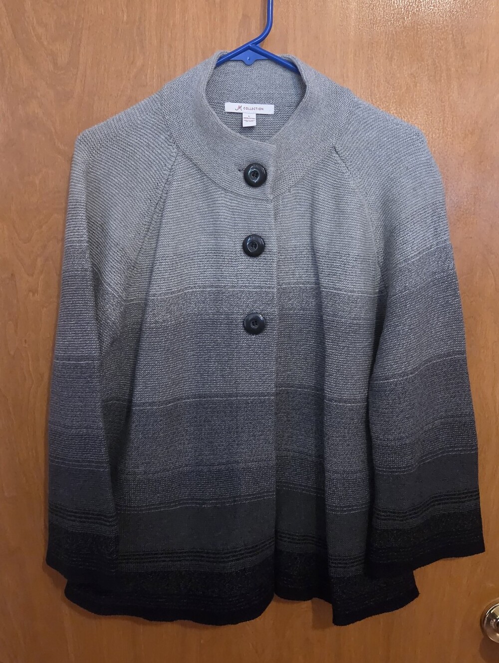 JM Collection Ombre Gray Button-Front Cardigan, Size L